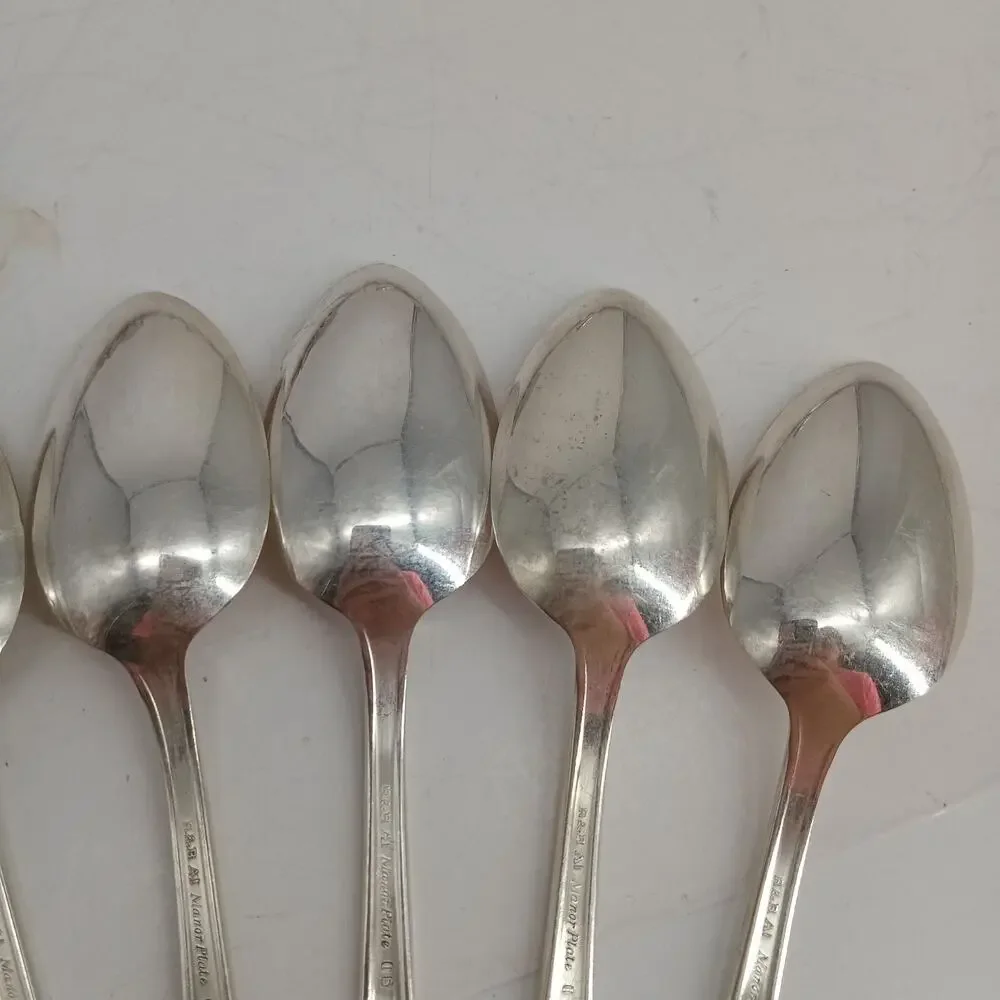 8X Tbsp Vtg Manor Plate Triple Rose Rosedale Table Spoons Silverplate